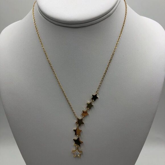 18K Gold Plated Women's Cascading Stars Necklace Cubic Zirconia Accent - Picture 7 of 10